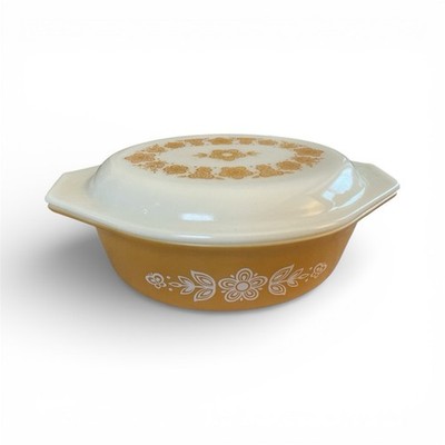 1970's Pyrex 22 Butterfly Gold Covered Casserole Dish with LID Collectible