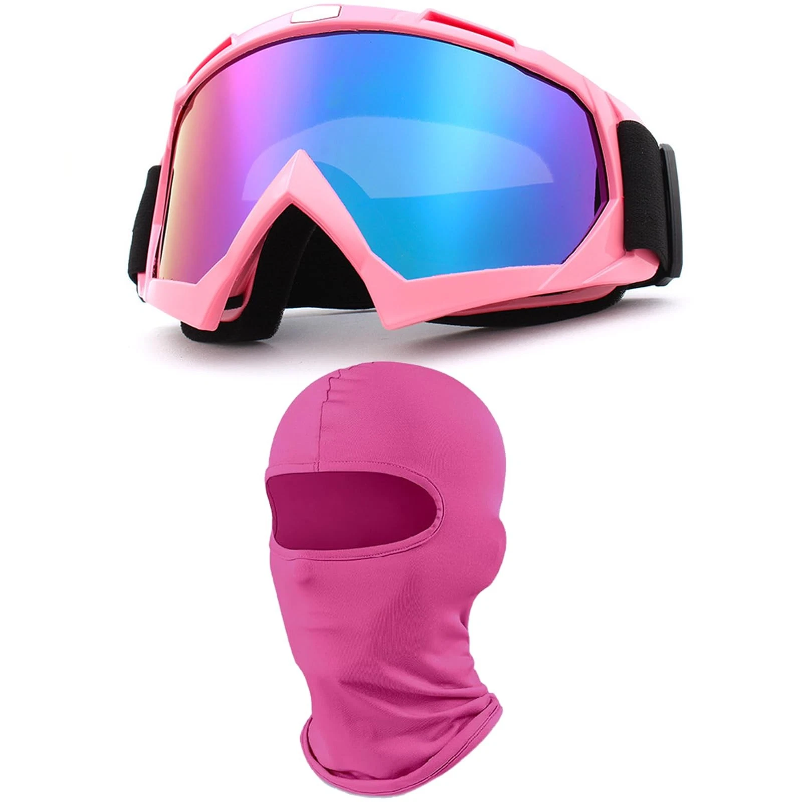 Pink Motorcycle Goggles with Balaclava Mask for Women Dirt Bike & Skiing