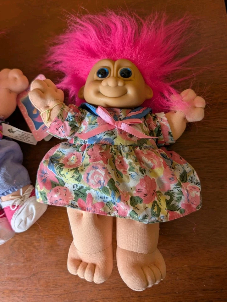 "Juguete de peluche Troll Kidz Rocky & Rosie vintage Russ 12"" de alto RARO ojos azules brillantes" Foto 2 de 4