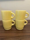 VTG Fire King Anchor Hocking Yellow Milk Glass Stacking Mugs Set Of 4 C Handle