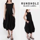 RUNDHOLZ BLACK NWT $770 Black Stretch Satin Panelled, Tulip Shape Midi Dress XS