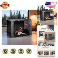 Dog Crate Cover 42" Grey - UV-Resistant, Breathable Mesh, Dual Zippers