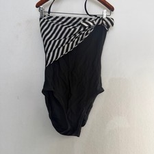 Vintage Oscar de la Renta One-Piece Swimsuit Black White Striped Bandeau Women's