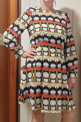 H&M Dress with long sleeves in graphic Red, Navy, and Black, Fun, Fit and  Flare | eBay