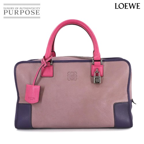 LOEWE Amazona 36 Handbag Leather Pink Purple 352.35AA22 Silver Hardware Used