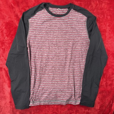 Lululemon Herren Activewear Top Langarm Raglan Melange Grau Rot Schwarz