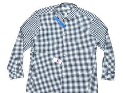 Perry Ellis Portfolio Mens XXL 18 34/35 Slim Fit Blue Gingham Check Long Sleeve