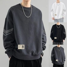 Men's Sweatshirt Pullover Loose Fit Long Sleeve Solid Color Casual Top