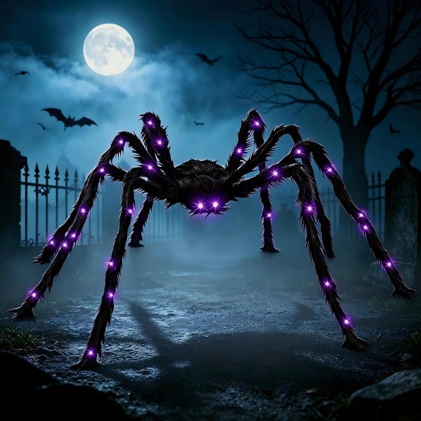 Halloween Deko Spinne Mit LED Gruselig 125Cm FüR Outdoor Garten-image
