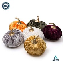 Velvet Pumpkins 6 Pack Halloween Thanksgiving Fall Home Decor Set Purple Orange