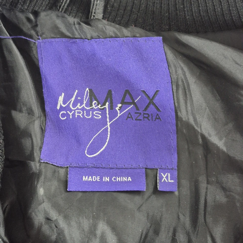 Miley Cyrus Max Azria XL Jacket Black Faux Leather Bomber Cropped Y2K Womens - Image 4 of 4