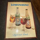 Vintage Lowenbrau Munich Light And Dark Beer Man Cave Bar Sign Cardboard Display