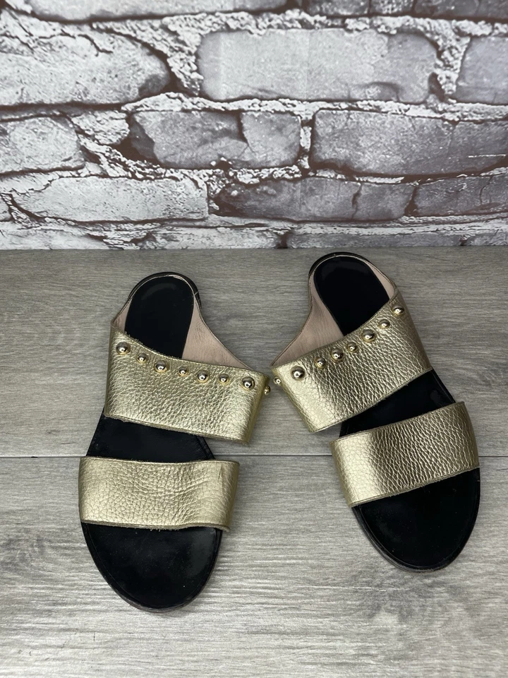 Lanvin Gold Leather Straps Flats Slides Studded Sandals Women’s Sz 39EU/8.5M US - Image 2 of 4