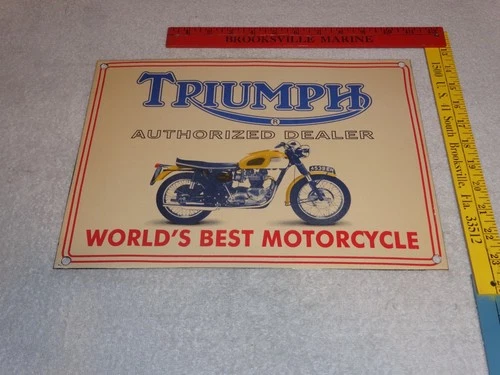 VINTAGE TRIUMPH MOTORCYCLES DEALER  PORCELAIN METAL GASOLINE OIL SIGN!