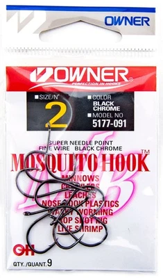 Owner Mosquito Hook Size 2 Super Needle Point Black 9pk Drop Shot Wacky Worming