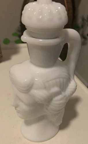 Vintage AVON Decanter/Bottle Milk Glass Grecian Lady Empty Bottle