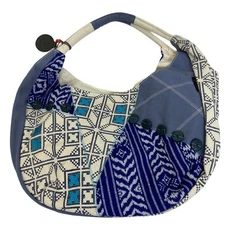 Catori Sun N Sand Woven Tribal Tote Beach Bag Black White Blue Purse