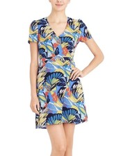 J Crew Mercantile Women’s Blue Tropical Floral Dress V-neck Short Sleeve Size 4