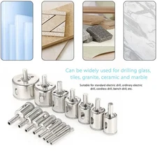 Diamond Drill Bit Hole Saw Tool Set for Glass Ceramics Porcelain 6-50mm US 15pcs