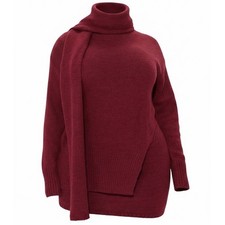 Set 3 Piece Knit Burgundy Turtleneck Sweater Skirt Scarf Sz Small Fashion Nova