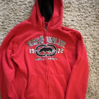 Ecko Unltd. Men's Red Fleece Full Zip Hooded Graphic Logo Hoodie Size L Regular