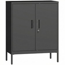 HOMCOM Metal Storage Cabinet with Lock for Home Office, Garage, Study, Black