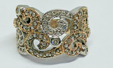 Size 6 Sterling Silver925 Rose Gold Accent Vermeil Ring Swirl Design Clear CZ