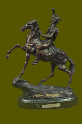 Hot Cast Bronze Sculpture on Marble Base by F. Remington ''Scalp'' Indian Warrior