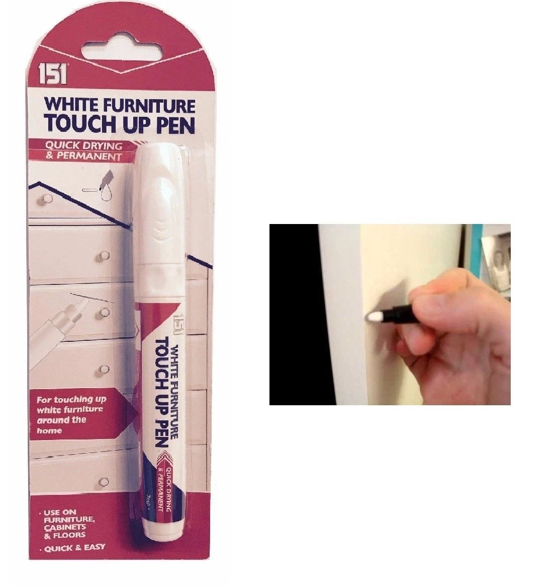 WHITE FURNITURE TOUCH UP PEN Marker Permanent Removes Marks Cabinet Floor  UK