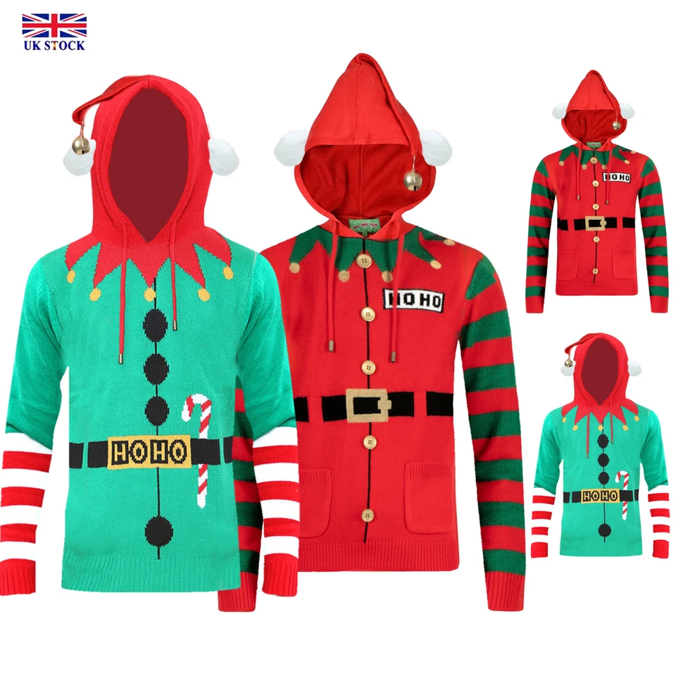 NOROZE New Mens Boys Unisex Family Christmas Elf HoHo Candy Stick 3D Hoodie Jumper Top
