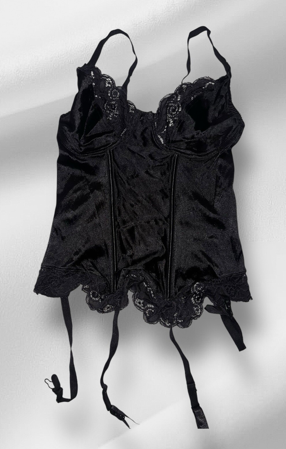 Y2K Satin Style Boned Corset  Top Lace Black Size 12 / 14 Uk