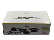 BELLA 12 Piece  Nonstick Kitchen Essentials Cookware Set black  New