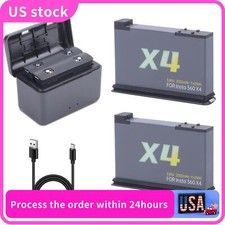 2 Packs Batteries for Insta360 X4 Battery 2500mAh and LED Batter Charger Hub