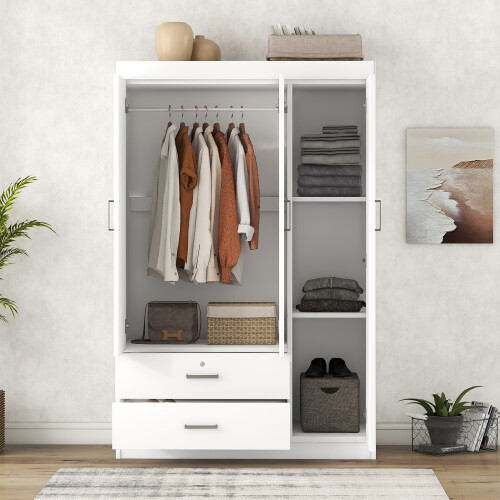 3-Door Wardrobe and 2 Drawers 4-Door Wardrobe with Drawer Bedroom Furniture Sets - Picture 3 of 66