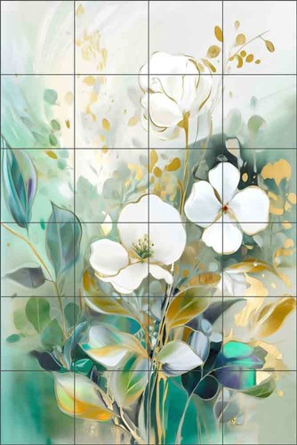 Mural de cerámica arte floral con azulejos de flores para salpicadero OB-RPA161 - Imagen 6 de 6