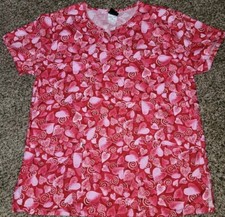 Cherokee Studio Womens Medical Scrubs Top Hearts Valentines Print Medium