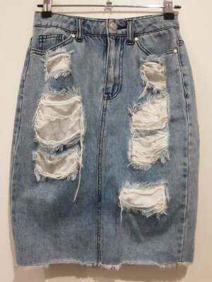 DOTTI Skirt Womens size mini denim blue distressed A line Light