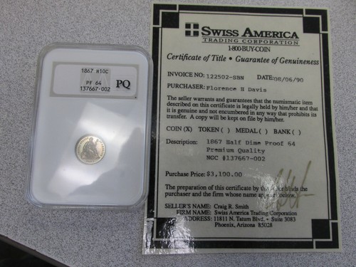 NGC 1867 Proof 64 Half Dime with Sales Receipt Premium Quality Coin MAKE OFFER - Picture 4 of 11