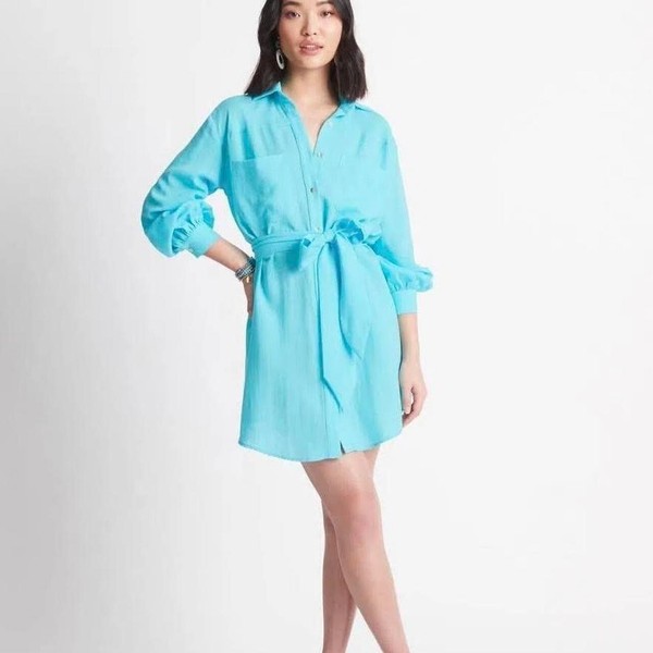 Sheike womens Envy Shirt dress size 6 aqua blue long sleeve mini has pockets