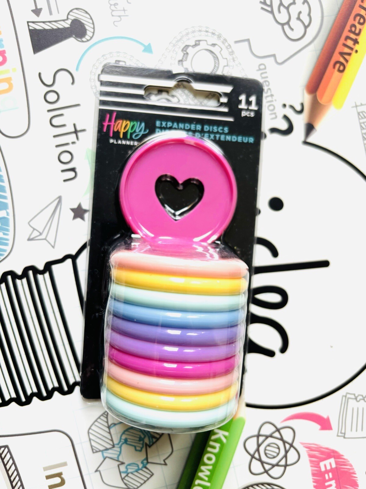 The Happy Planner Classic Expander Discs 11 Piece Pastel Rainbow Heart NEW