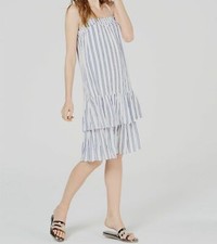 $308 Michael Kors Women's Blue Striped Ruffle Drop Waist Sleeveless Dress Size M