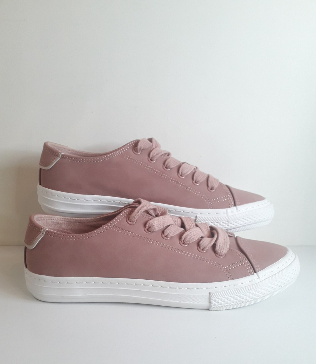 Next Womens Dusky Pink Trainers Lace Up Sneakers Uk Size Worn