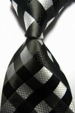 Hot Classic Checks Black White JACQUARD WOVEN 100 Silk Men's Tie Necktie