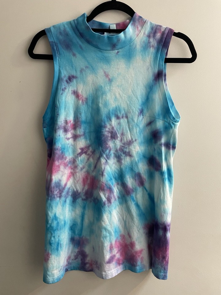 Hand Dyed Tie Dye Kookai Sleeveless T Shirt Size 1 (8) Women's Blue Purple Pink