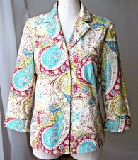 REQUIREMENTS 3/4 SLEEVE 97 COTTON JACKET BUTTON FRONT MULTICOLOR PAISLEY TOP 12