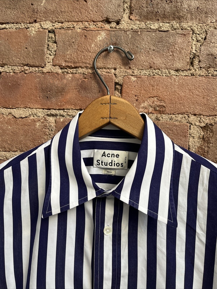 Acne Studios Men’s Shirt, Sz 46,blue/White Stripe 100% Cotton