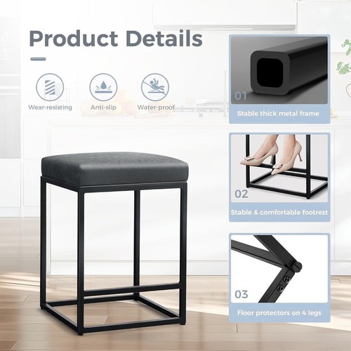 Counter Height Bar Stools 24" Kitchen Backless Modern Square Leather Barstools - Picture 7 of 8