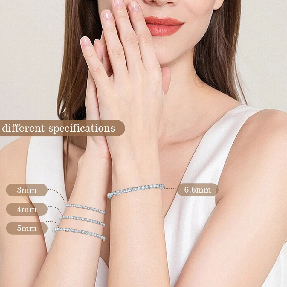 2-6.5mm Round Moissanite Tennis Chain Bracelet 925 Sterling Silver PASSES TESTER - Image 3 of 4