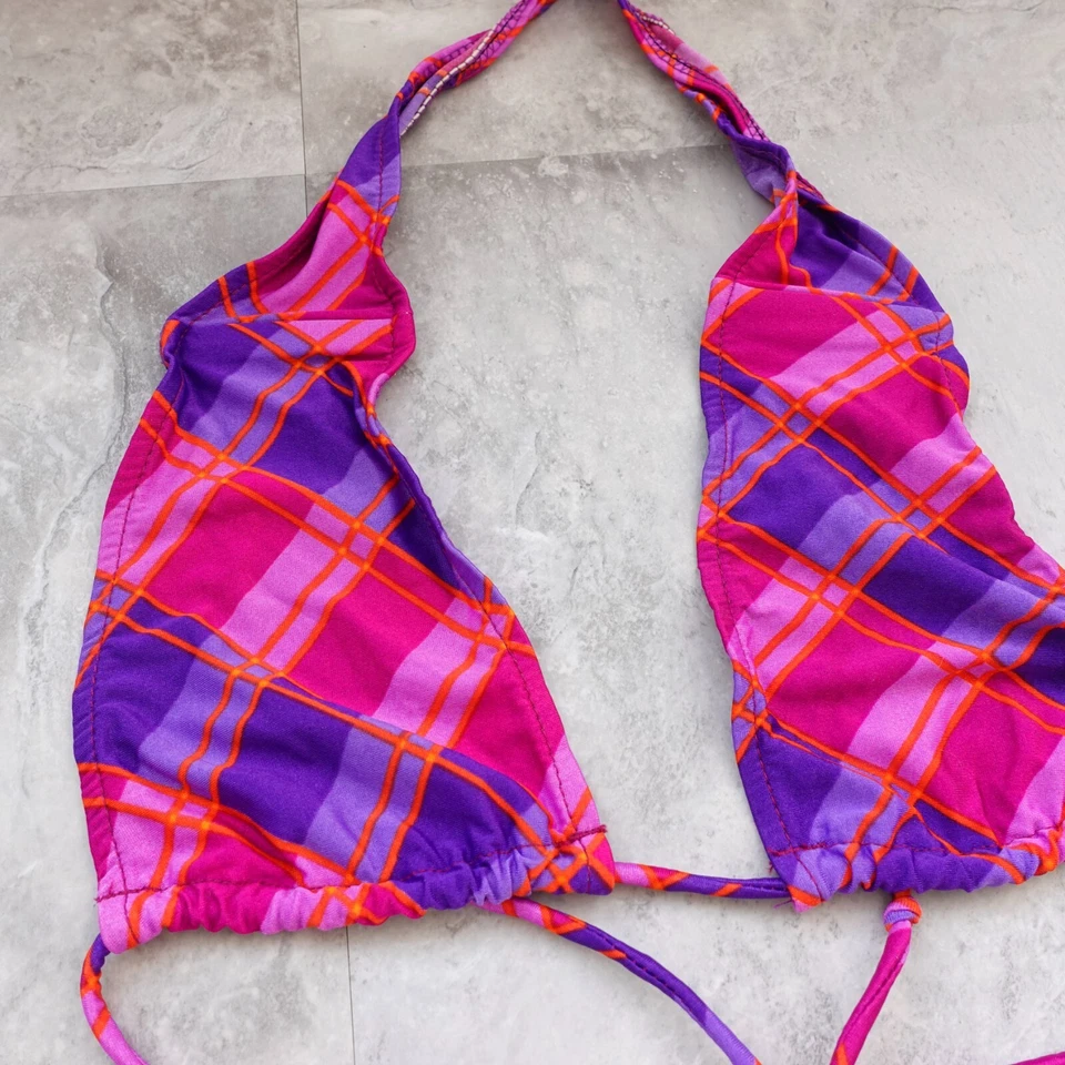 Top de bikini rosa a cuadros halter brallete niñas 13 14 traje de baño playa nadar verano Foto 2 de 4