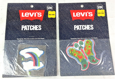 Levis Iron On Patches x2 VINTAGE Washable Rainbow Clouds + Butterfly NOS Hippie